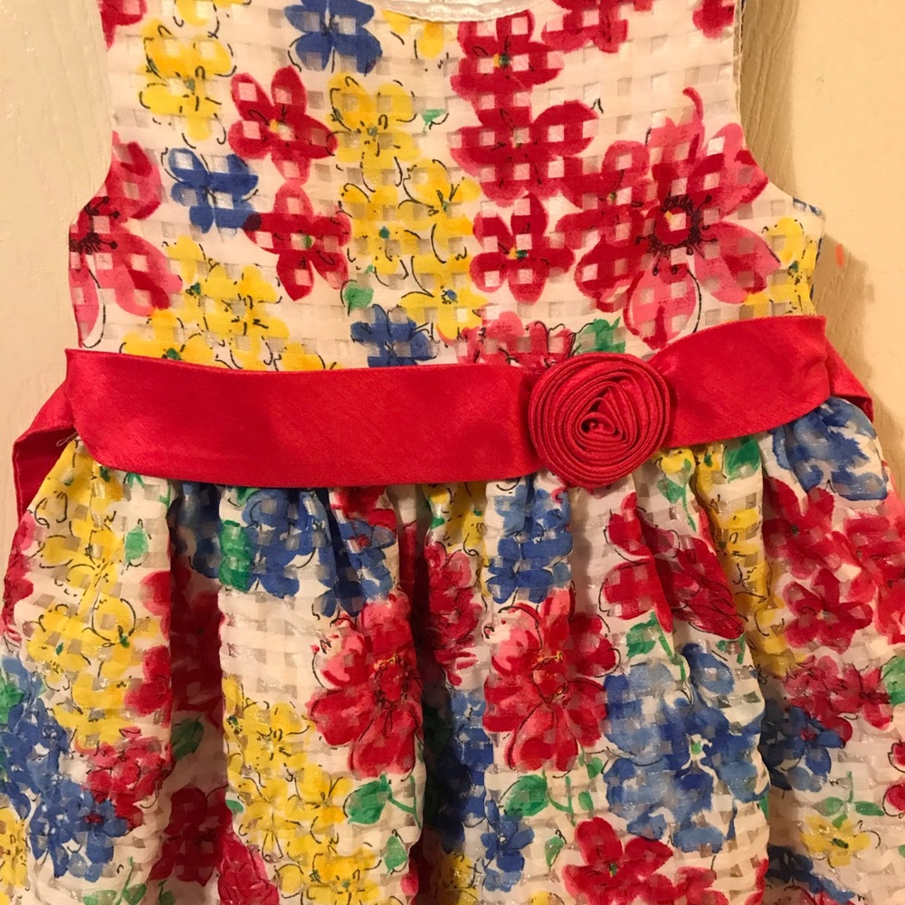 Girls flower print dress with flower belt